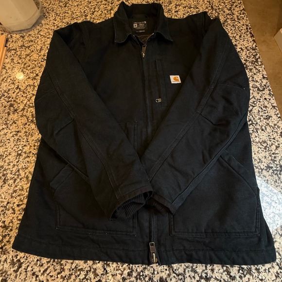 Carhartt Mens Sherpa Lined Washed Duck Ridge Coat Black Loose Fit M OC4293-M - Picture 3 of 11